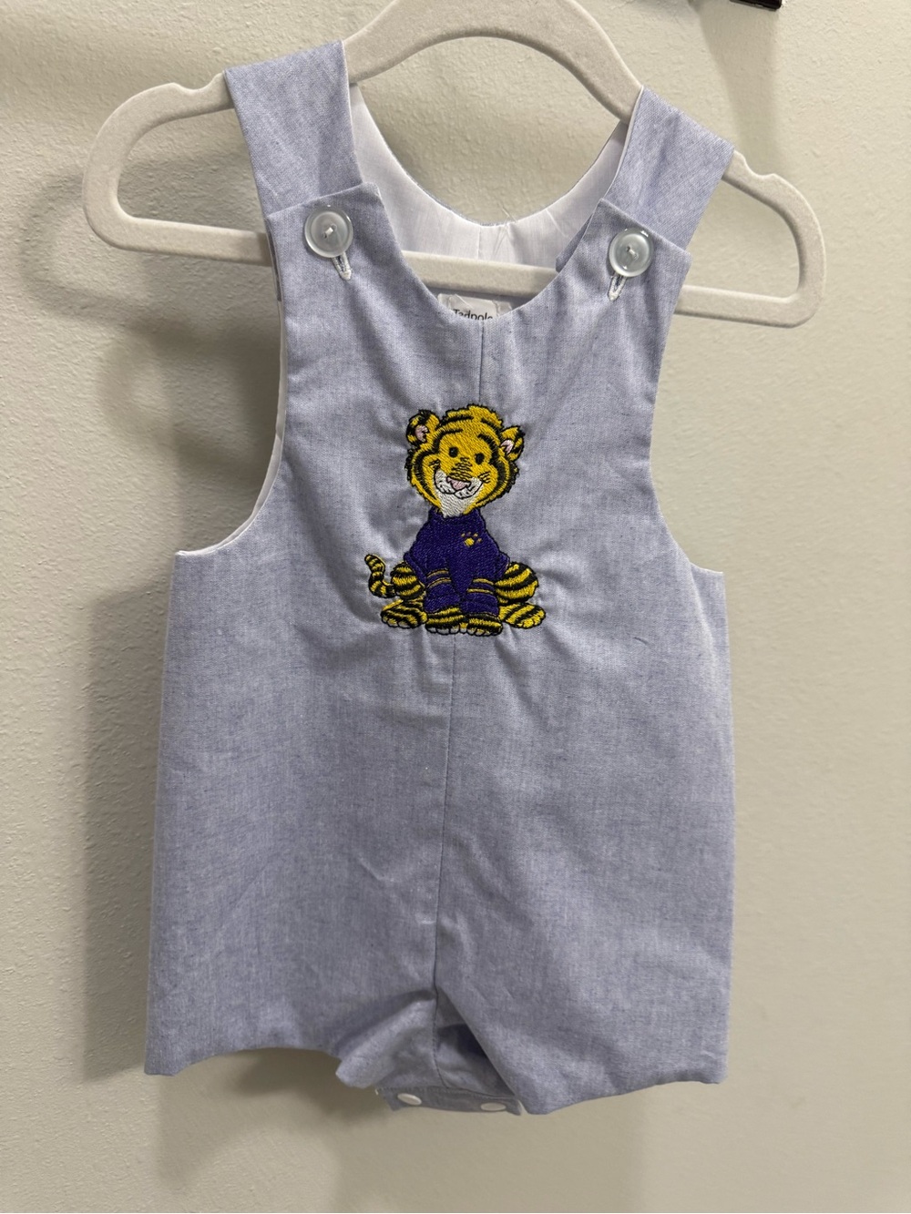 Tadpoles Designs Baby Boy Tiger Embroidered Shortall Romper 12M